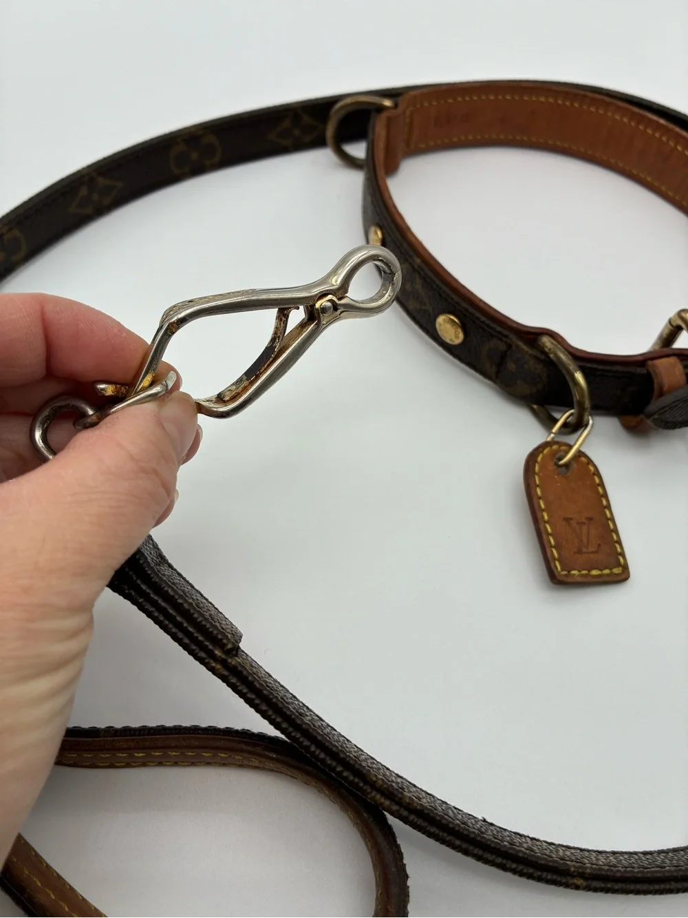 Louis Vuitton Baxter GM Brown Monogram Leather-Trim Dog Leash and Collar